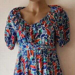 Rusttydustty dress sz 1XL blue orange bright pink floral ruffle EUC